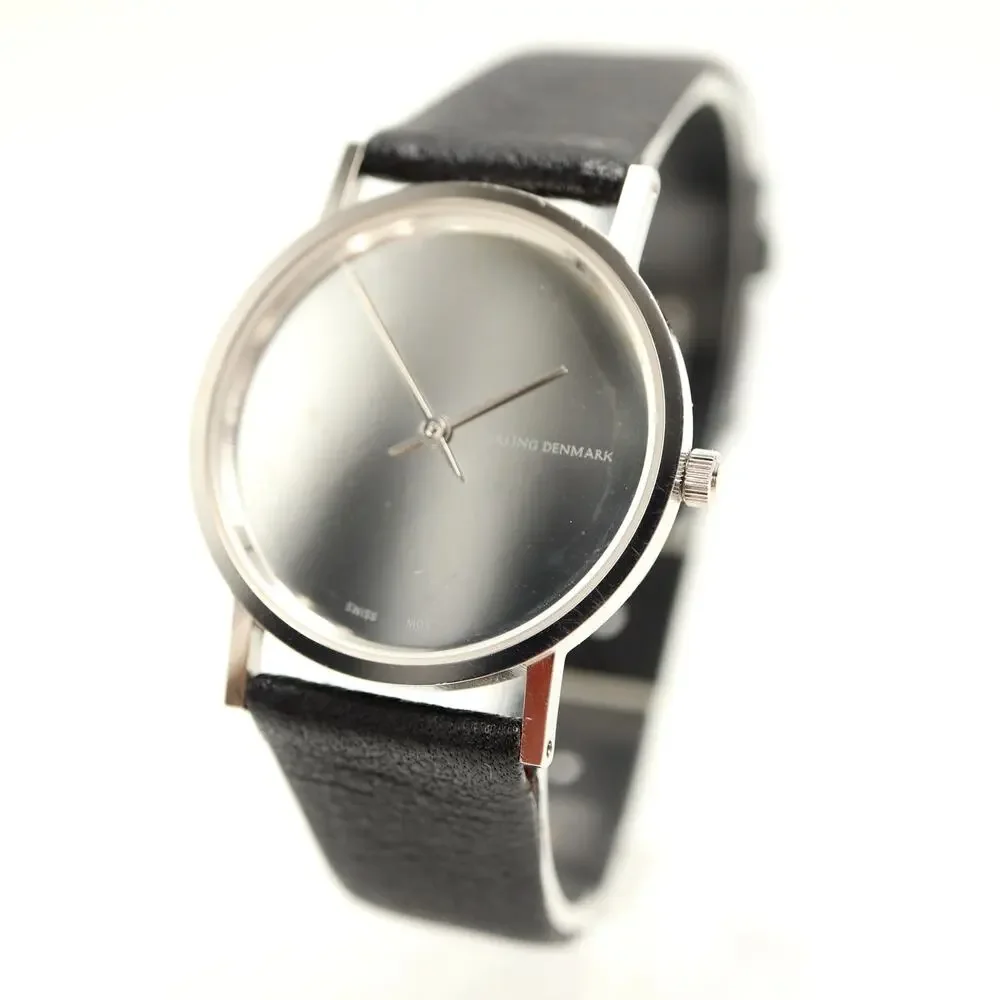 Sterling Denmark by Max Rene Silver Tone 32mm Watch Swiss Leather w New Battery